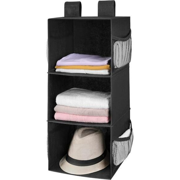 Hanging Closet Organizer 3 Shelf Foldable Storage Rack for Sweaters Clothes - Picture 7 of 7